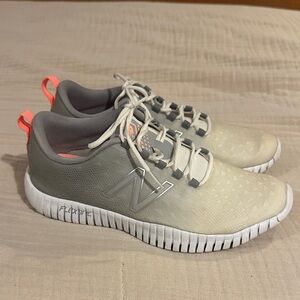 New Balance Cream and Gray Sneakers with Peach/Coral Accents